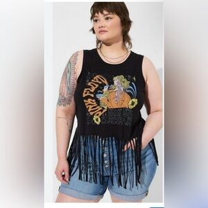 Torrid Black Graphic Fringe Tank Top